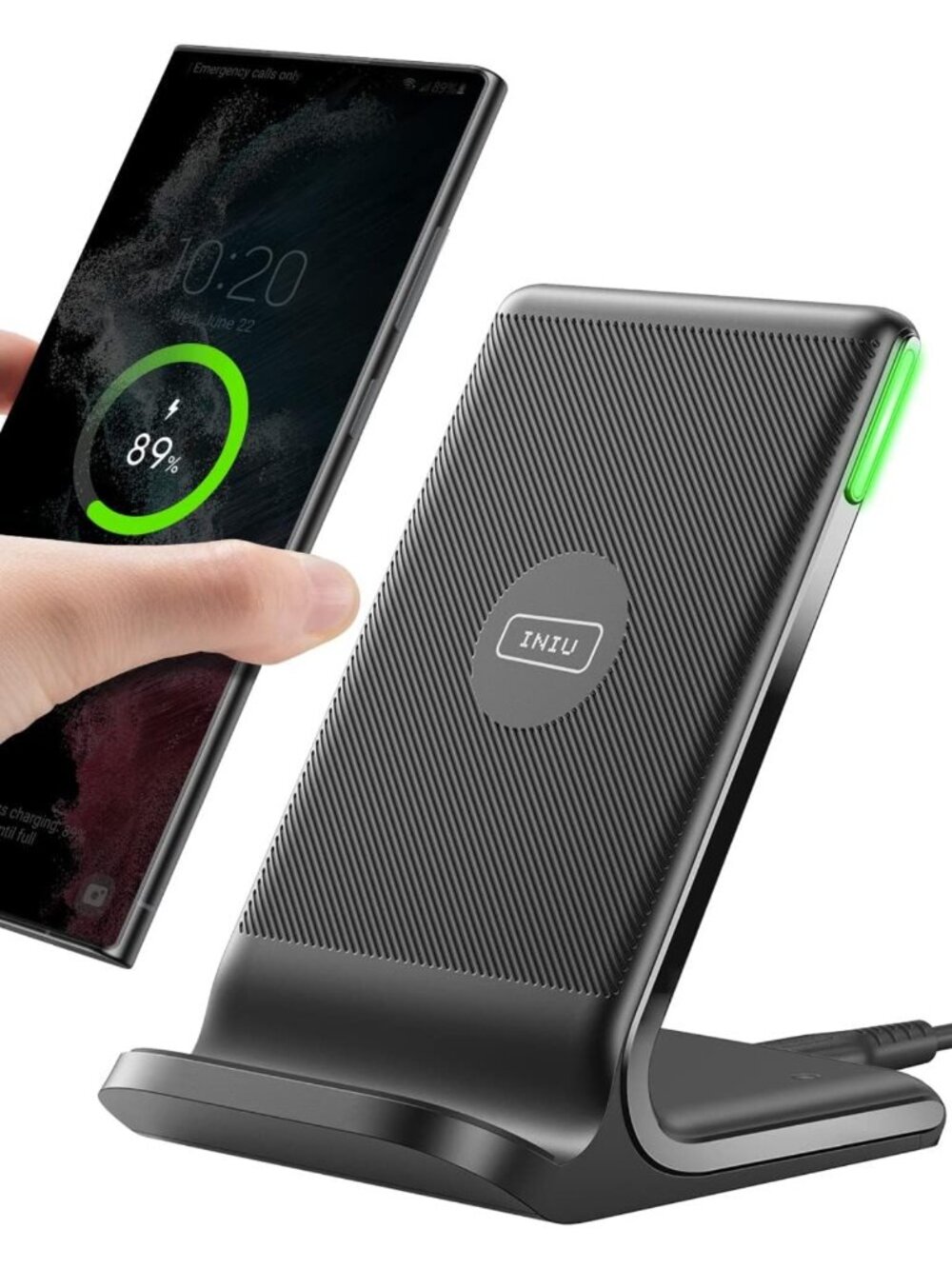 15W Fast Wireless Charging Station, Qi-Certified Wireless Charger with LED